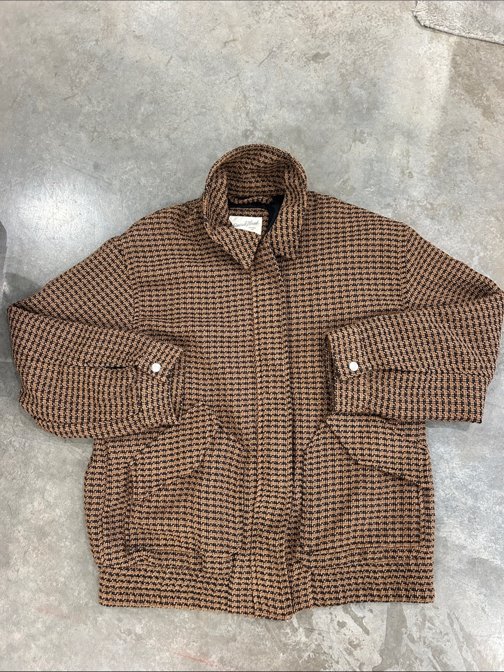 Women’s Brown Houndstooth Wool-Blend Jacket